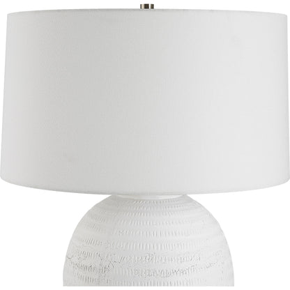Reyna Table Lamp by Uttermost in chalk white, nickel. Made from steel, ceramic, fabric in a modern style.