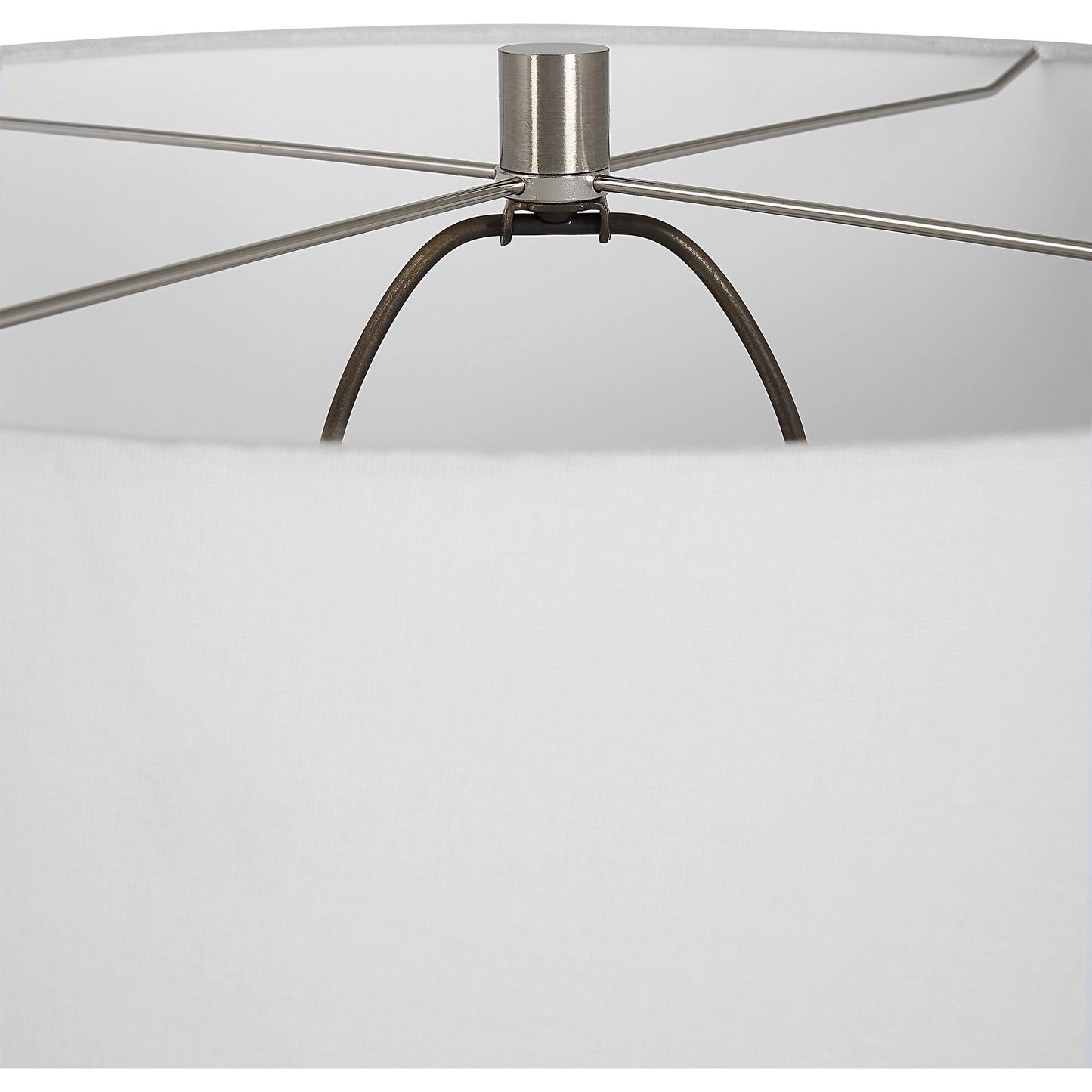 003 SI-2108118 | Closeup | Reyna Table Lamp by Uttermost in chalk white, nickel. Made from steel, ceramic, fabric in a modern style.