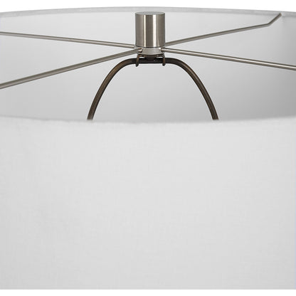 Reyna Table Lamp by Uttermost in chalk white, nickel. Made from steel, ceramic, fabric in a modern style.