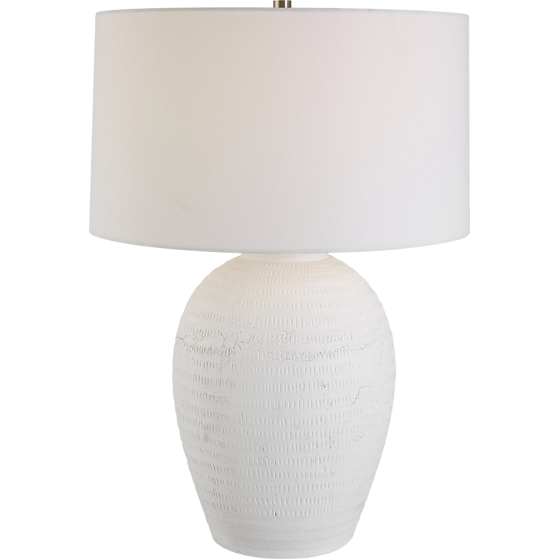 Reyna Table Lamp by Uttermost in chalk white, nickel. Made from steel, ceramic, fabric in a modern style.