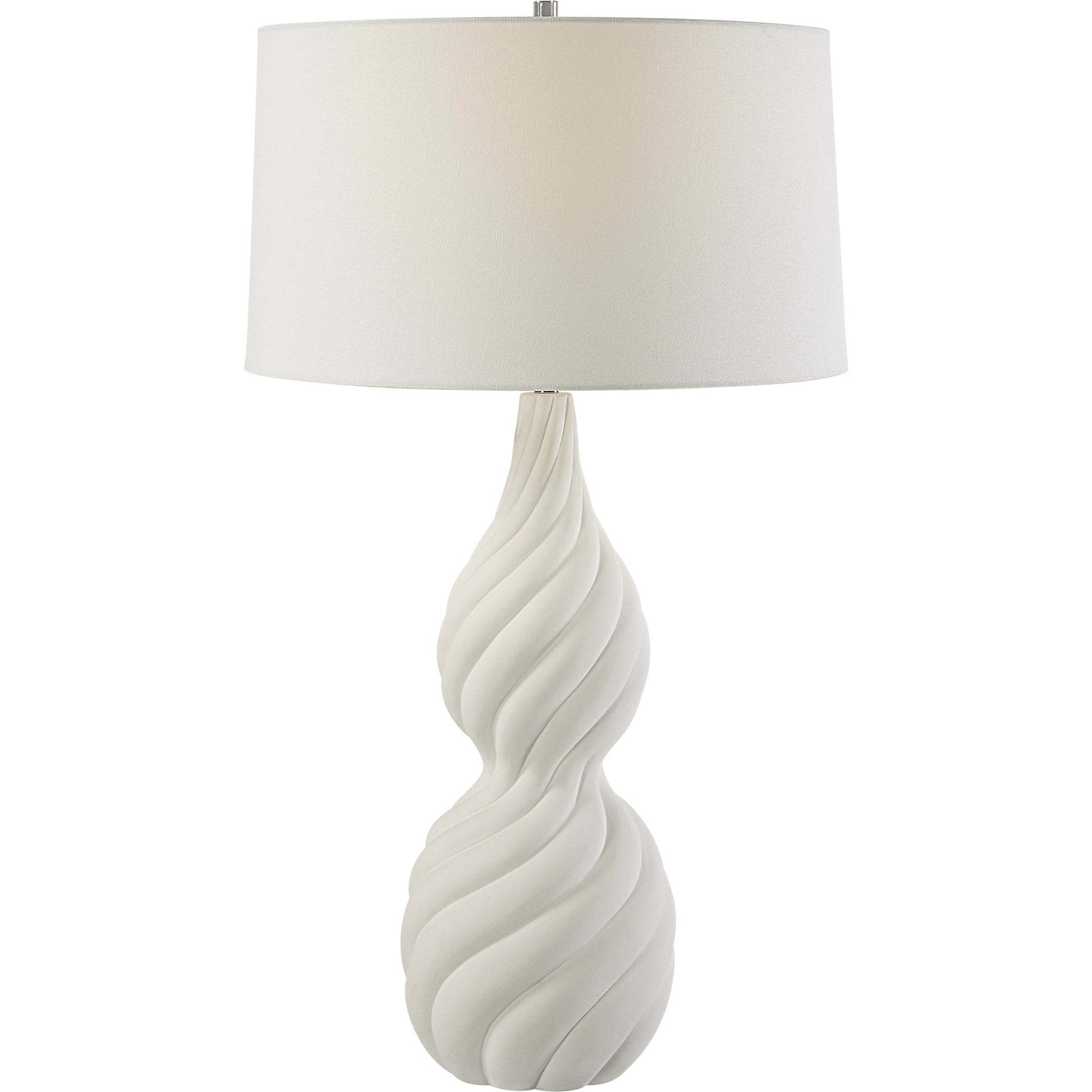 Twisted Swirl Table Lamp by Uttermost in chalk white, nickel. Made from ceramic, iron, fabric in a modern style.