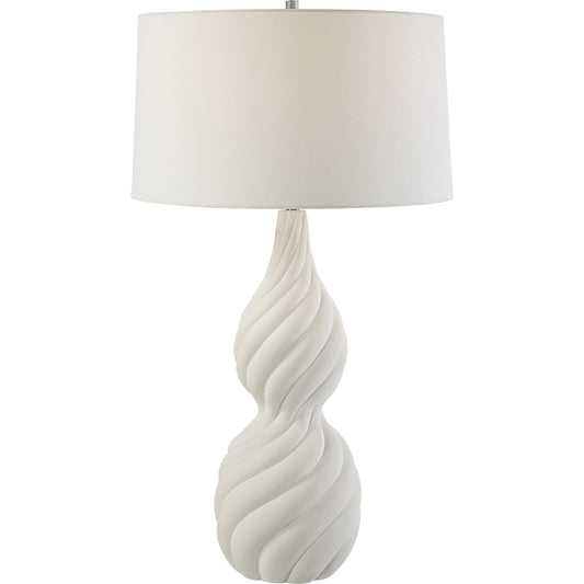 Twisted Swirl Table Lamp by Uttermost in chalk white, nickel. Made from ceramic, iron, fabric in a modern style.