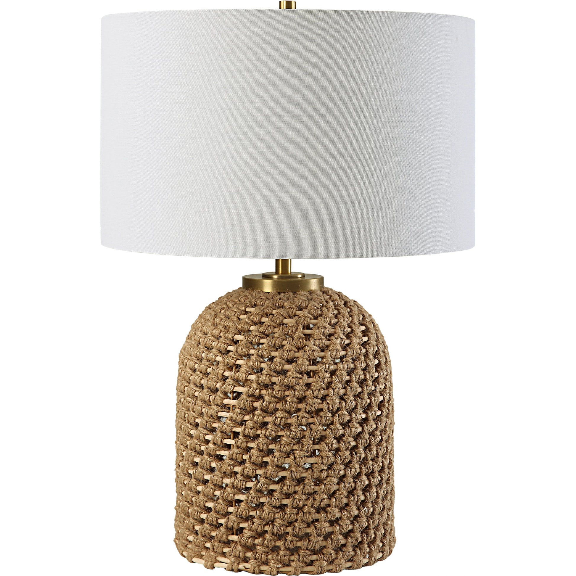 Kendari Table Lamp by Uttermost in natural, brass. Made from rope, iron, fabric, rattan in a modern style.