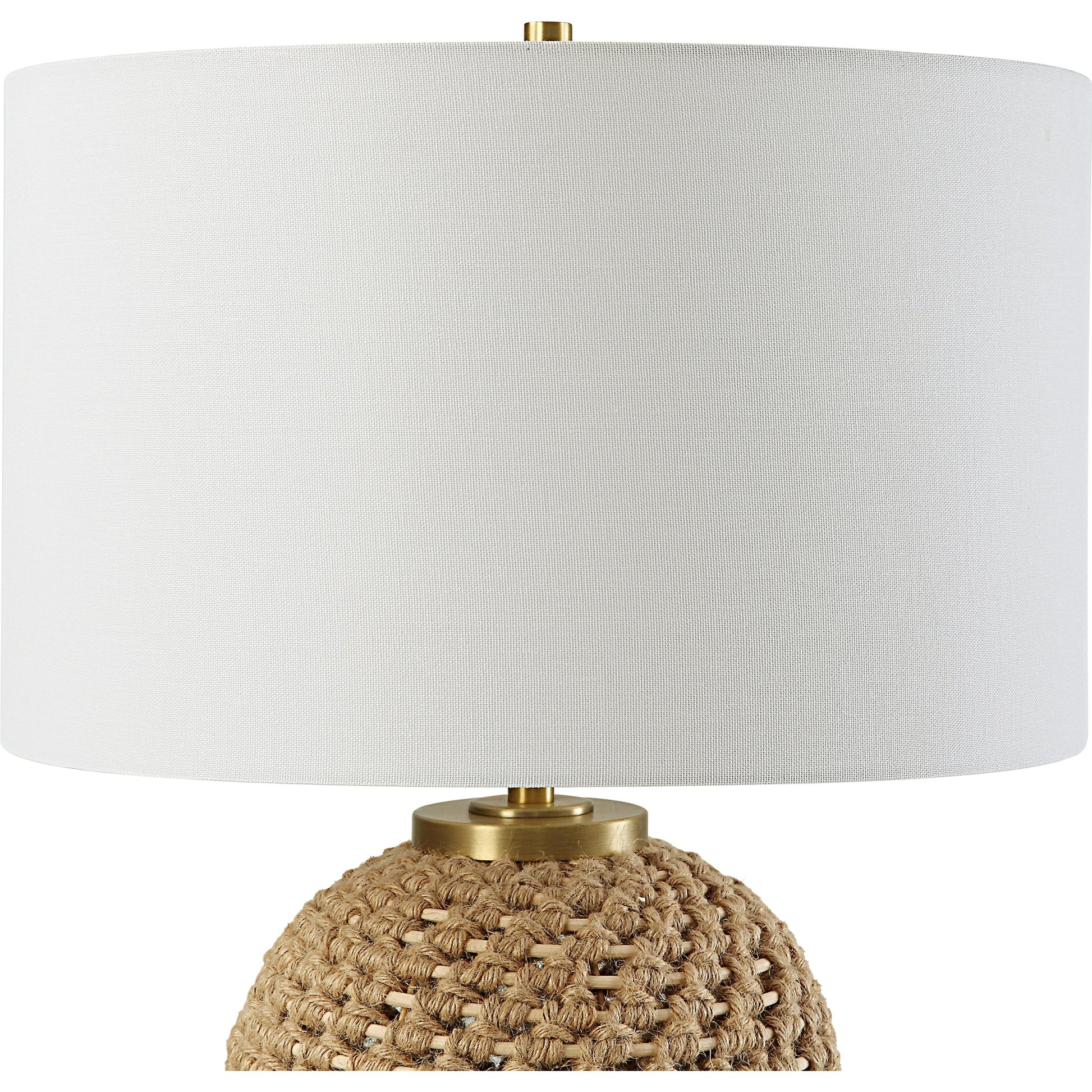 Kendari Table Lamp by Uttermost in natural, brass. Made from rope, iron, fabric, rattan in a modern style.
