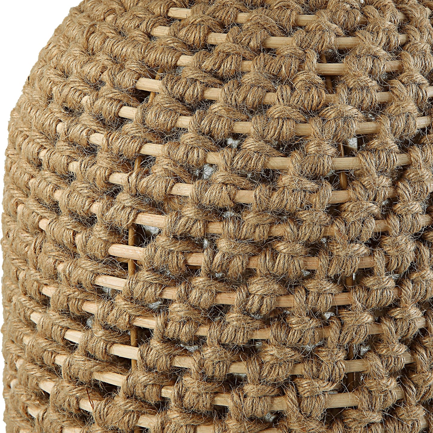 004 SI-2108123 | Closeup | Kendari Table Lamp by Uttermost in natural, brass. Made from rope, iron, fabric, rattan in a modern style.