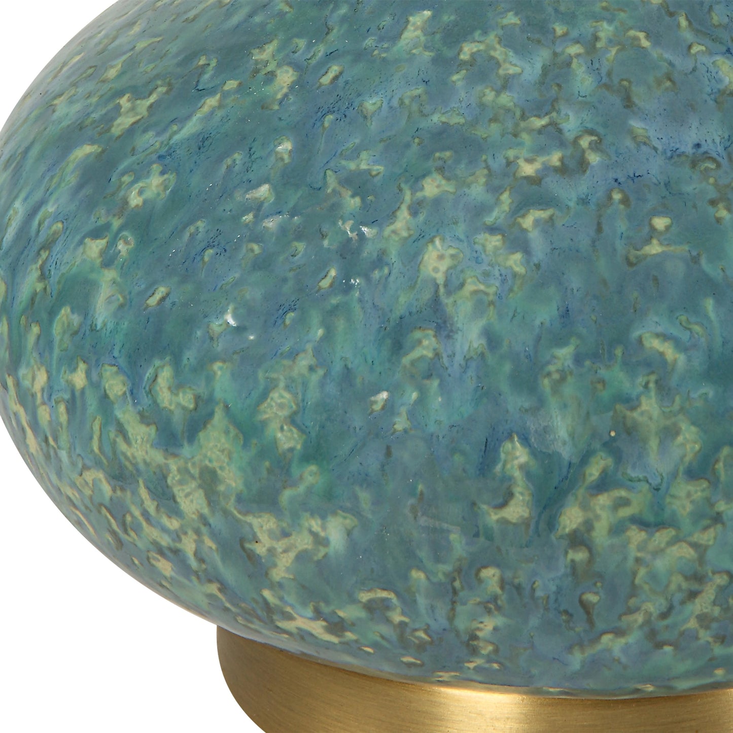 004 SI-2108121 | Closeup | Kaimana Buffet Lamp by Uttermost in seafoam green, brass. Made from ceramic, iron, fabric in a modern style.