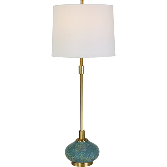 Kaimana Buffet Lamp by Uttermost in seafoam green, brass. Made from ceramic, iron, fabric in a modern style.