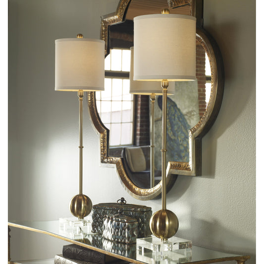 Laton Brass Buffet Lamp by Uttermost. Made from metal, crystal in a modern style.