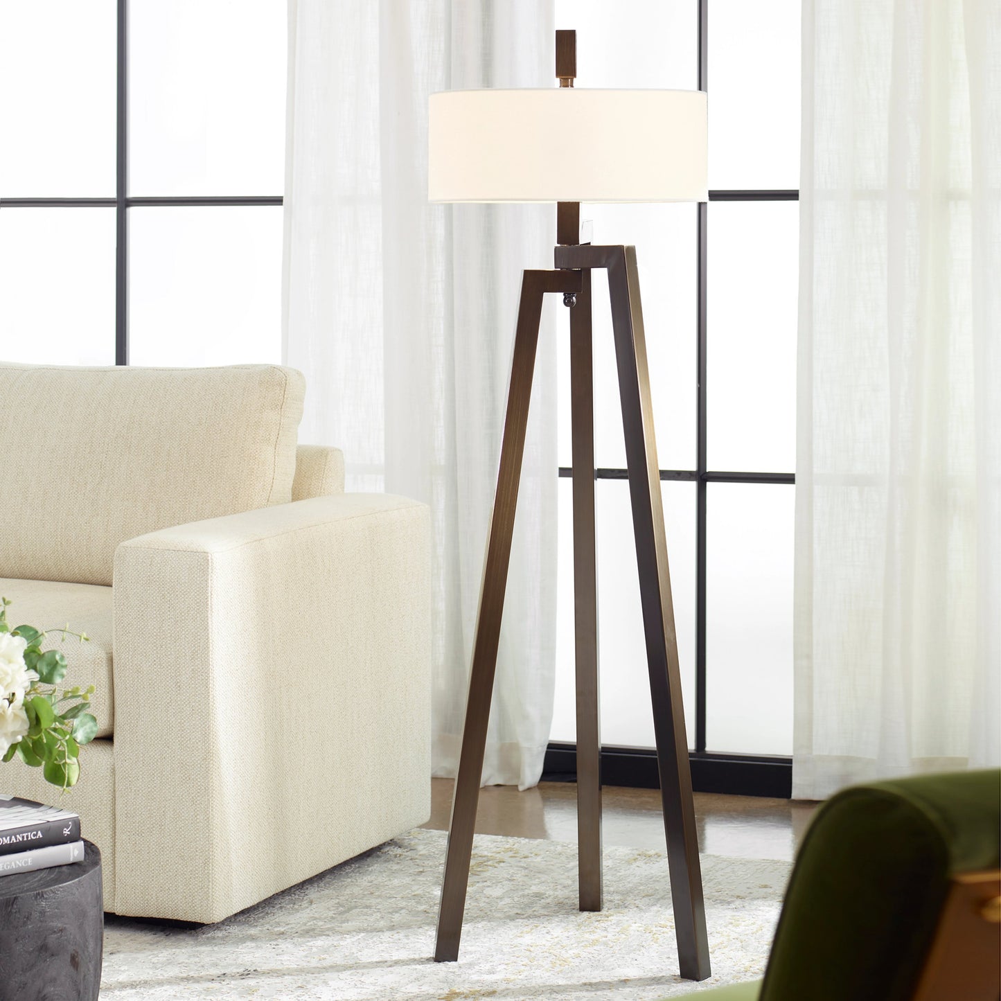 006 S-253751 | Lifestyle | Mondovi Modern Floor Lamp by Uttermost. Made from steel, linen in a modern style.
