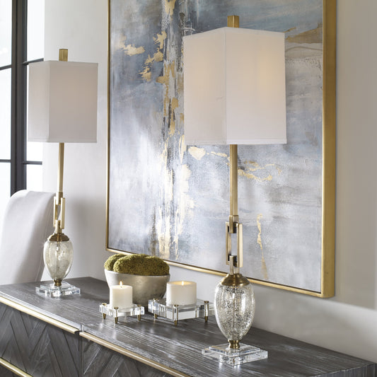 Copeland Mercury Glass Buffet Lamp by Uttermost. Made from metal, crystal, glass in a modern style.