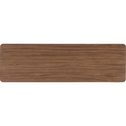 Eleana Dresser by Hooker Furniture in light caramel, quartered walnut veneers, sunlit bronze metal. Made from walnut veneers in a traditional style.