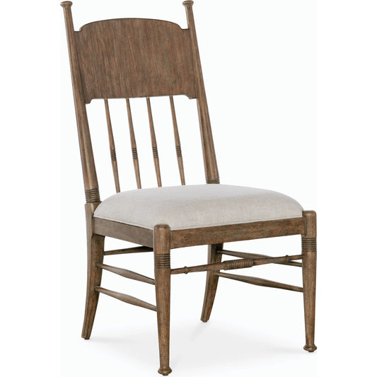 Americana Upholstered Seat Side Chair by Hooker Furniture in beige. Made from oak veneers and fabric in a cottage & farmhouse style.