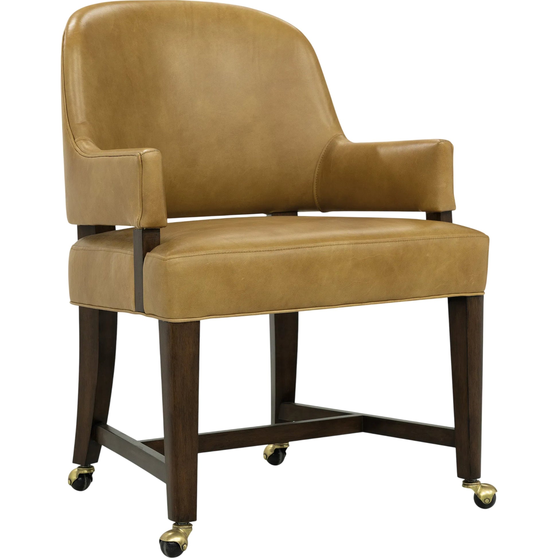 Archives Game Chair by Hooker Furniture in classic walnut, quartered walnut veneers. Made from wood, leather, hair on hide leather in a traditional style.