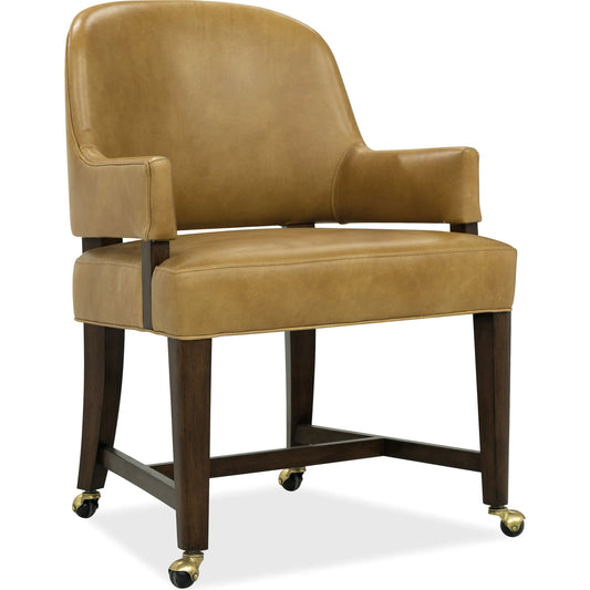 Archives Game Chair by Hooker Furniture in classic walnut, quartered walnut veneers. Made from wood, leather, hair on hide leather in a traditional style.