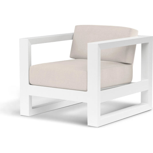Newport Outdoor Club Chair by Sunset West in whites/creams/beiges. Made from aluminum in a modern style.