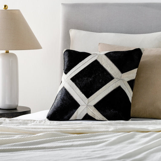 Lana Pillow - 32061 by Surya in black, beige. Made from 100% hair on hide, 80% polyester, 20% cotton in a modern style.
