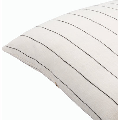 Linen Stripe Buttoned Pillow - 32436 by Surya in white, black. Made from 100% linen in a cottage & farmhouse style.