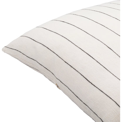 Linen Stripe Buttoned Pillow - 32436 by Surya in white, black. Made from 100% linen in a cottage & farmhouse style.