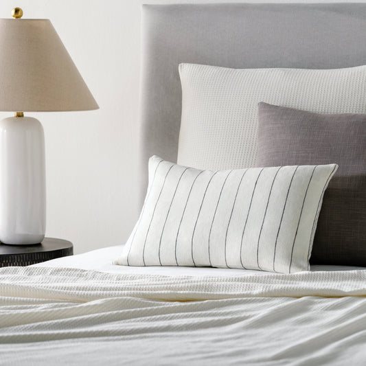 Linen Stripe Buttoned Pillow - 32436 by Surya in white, black. Made from 100% linen in a cottage & farmhouse style.