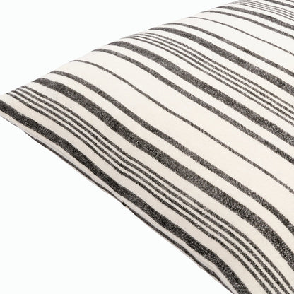Linen Stripe Buttoned Pillow - 28950 by Surya in cream, black. Made from 100% linen in a unique style.