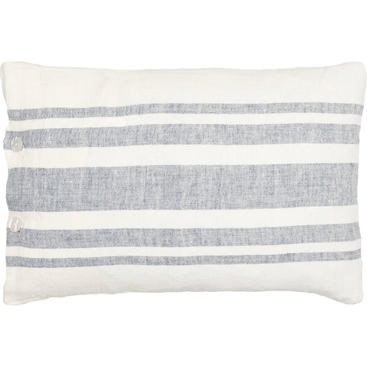 Linen Stripe Buttoned Pillow - 26443 by Surya in cream, blue. Made from 100% linen in a cottage & farmhouse style.