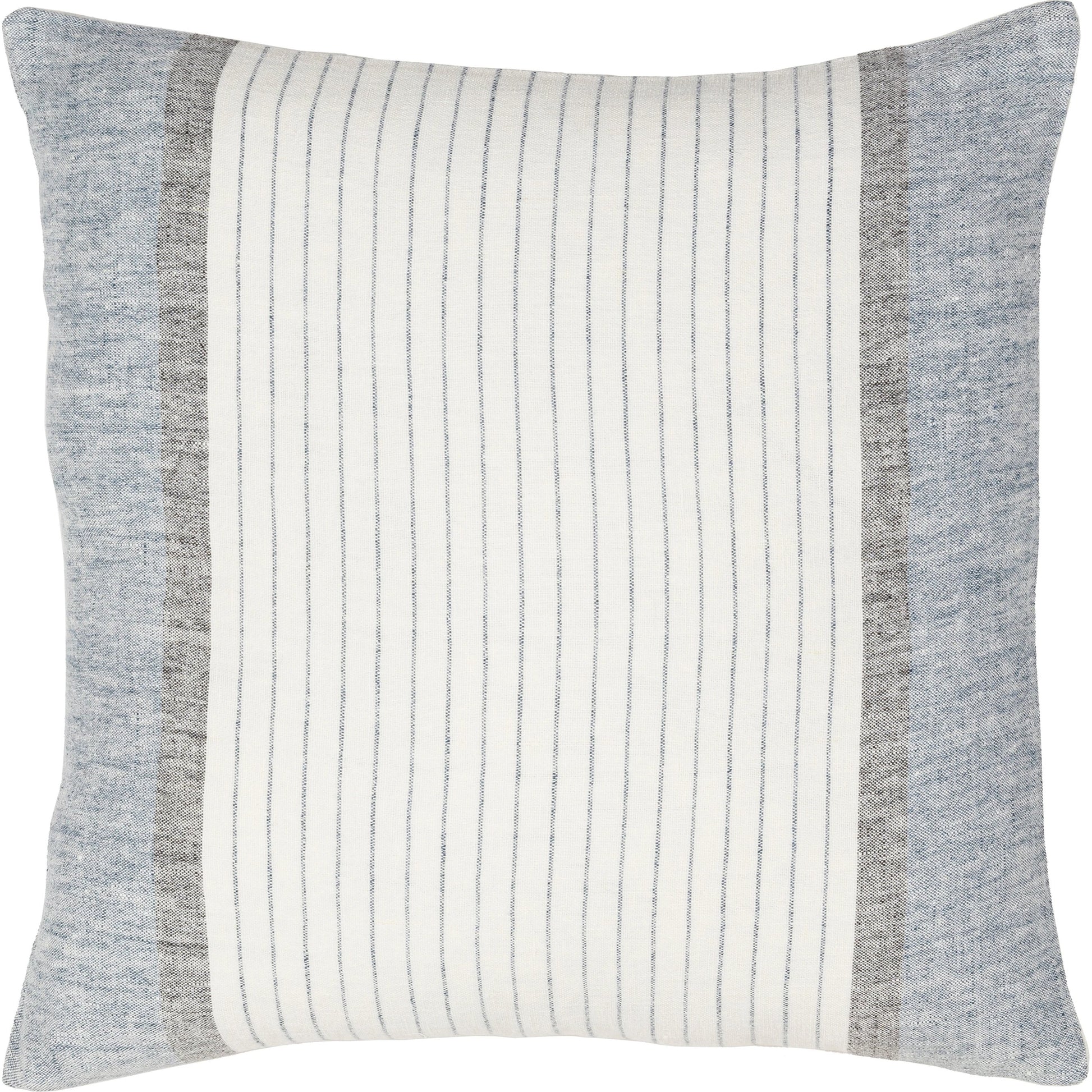 Linen Stripe Buttoned Pillow - 33000 by Livabliss in cream, blue. Made from 100% linen in a cottage & farmhouse style.