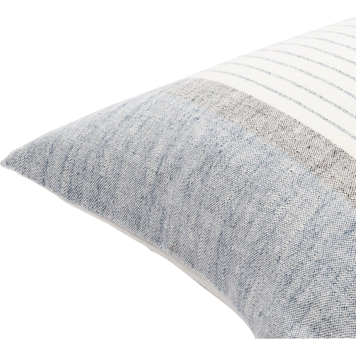 001 SI-1885251,SI-1885252 | Closeup | Linen Stripe Buttoned Pillow - 33000 by Livabliss in cream, blue. Made from 100% linen in a cottage & farmhouse style.