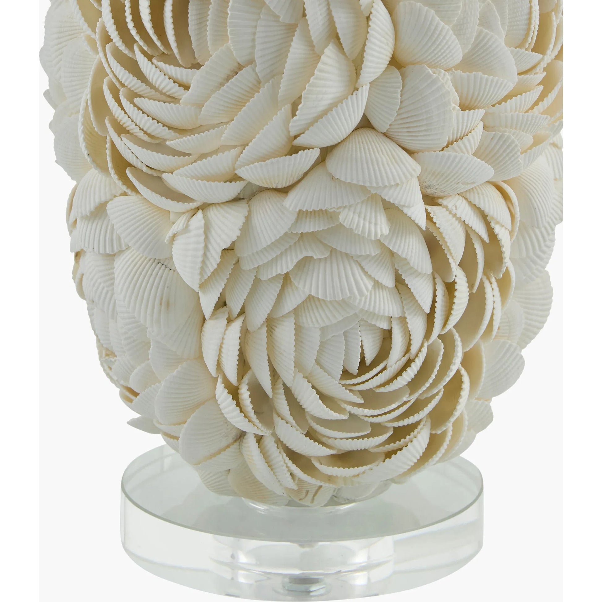 Lunge Accent Table Lamp by Livabliss in body: white, clear; base: clear; shade: white; finial: clear; harp: metallic - nickel; cord: translucent and plated, inlaid, translucent. Made from shell, crystal, linen, polyester in a mod