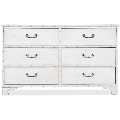 Charleston Six-Drawer Dresser by Hooker Furniture in white heron. Made from wood, resin in a transitional style.