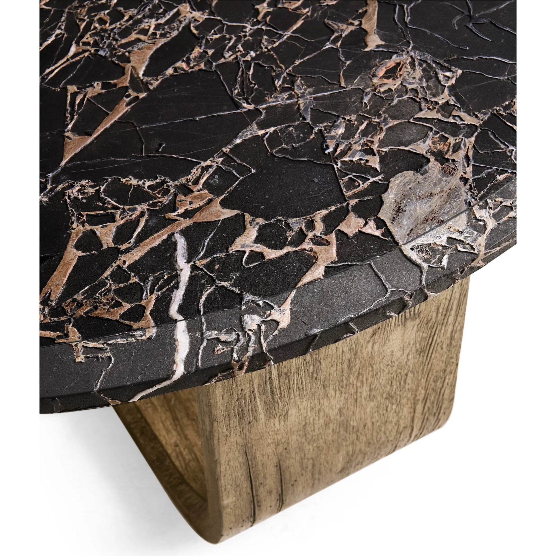 Stone Ridge Round Marble Cocktail Table by Jonathan Charles in tully light acacia. Made from acacia veneer in a modern style.