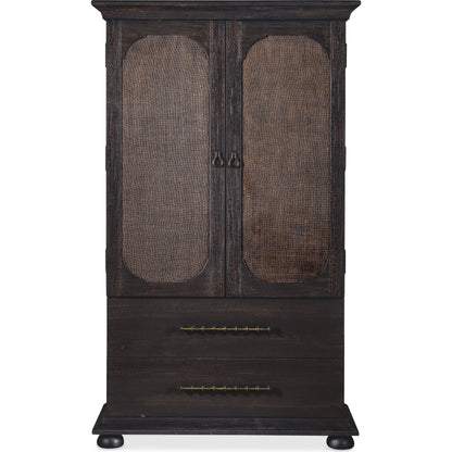 Big Sky Small Wardrobe by Hooker Furniture in charred timber. Made from pecky hickory veneers, burlap in a traditional style.