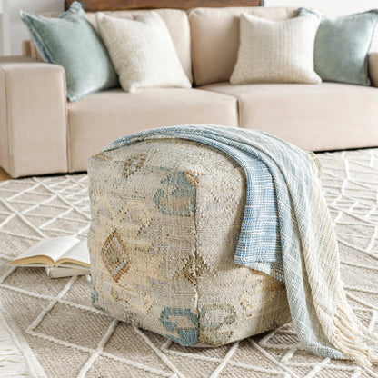 Lenora - 21565 by Surya in teal, navy, dark brown, wheat, khaki. Made from 100% jute, 100% polyester, polyfill, 100% cotton in a eclectic & global style.