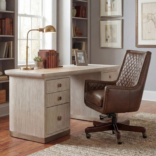 Kent Executive Chair by Hooker Furniture in valencia arroz. Made from leather in a traditional style.