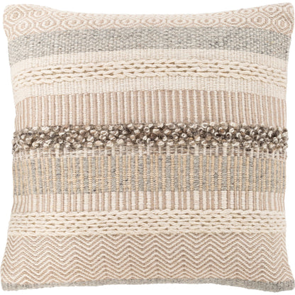 Lorens Pillow - 36762 by Livabliss in cream, medium gray, white, ivory, camel. Made from 53% wool, 28% viscose, 10% jute, 9% cotton, 100% cotton in a modern style.
