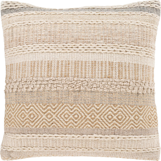 Lorens Pillow - 10250 by Livabliss in camel, cream, white, medium gray, ivory. Made from 55% wool, 20% cotton, 19% viscose, 6% jute, 100% cotton in a modern style.