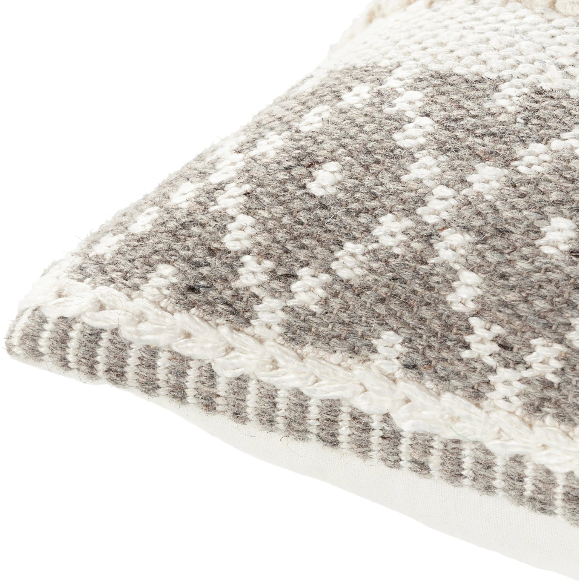 Lorens Pillow - 32822 by Livabliss in cream, taupe, white, medium gray, silver gray. Made from 40% wool, 20% cotton, 20% linen, 20% viscose, 100% cotton in a modern style.