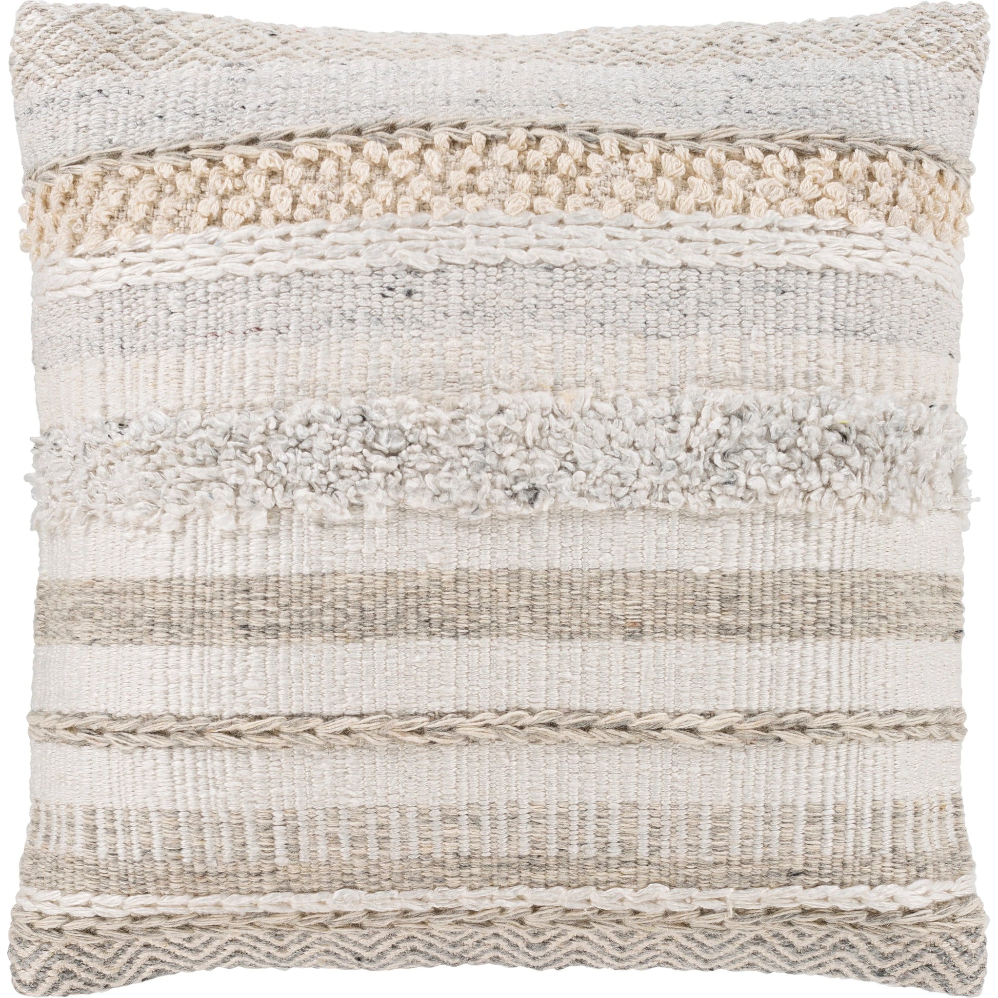 Lorens Pillow - 32787 by Livabliss in cream, white, silver gray, medium gray. Made from 40% wool, 20% cotton, 20% linen, 20% viscose, 100% cotton in a modern style.