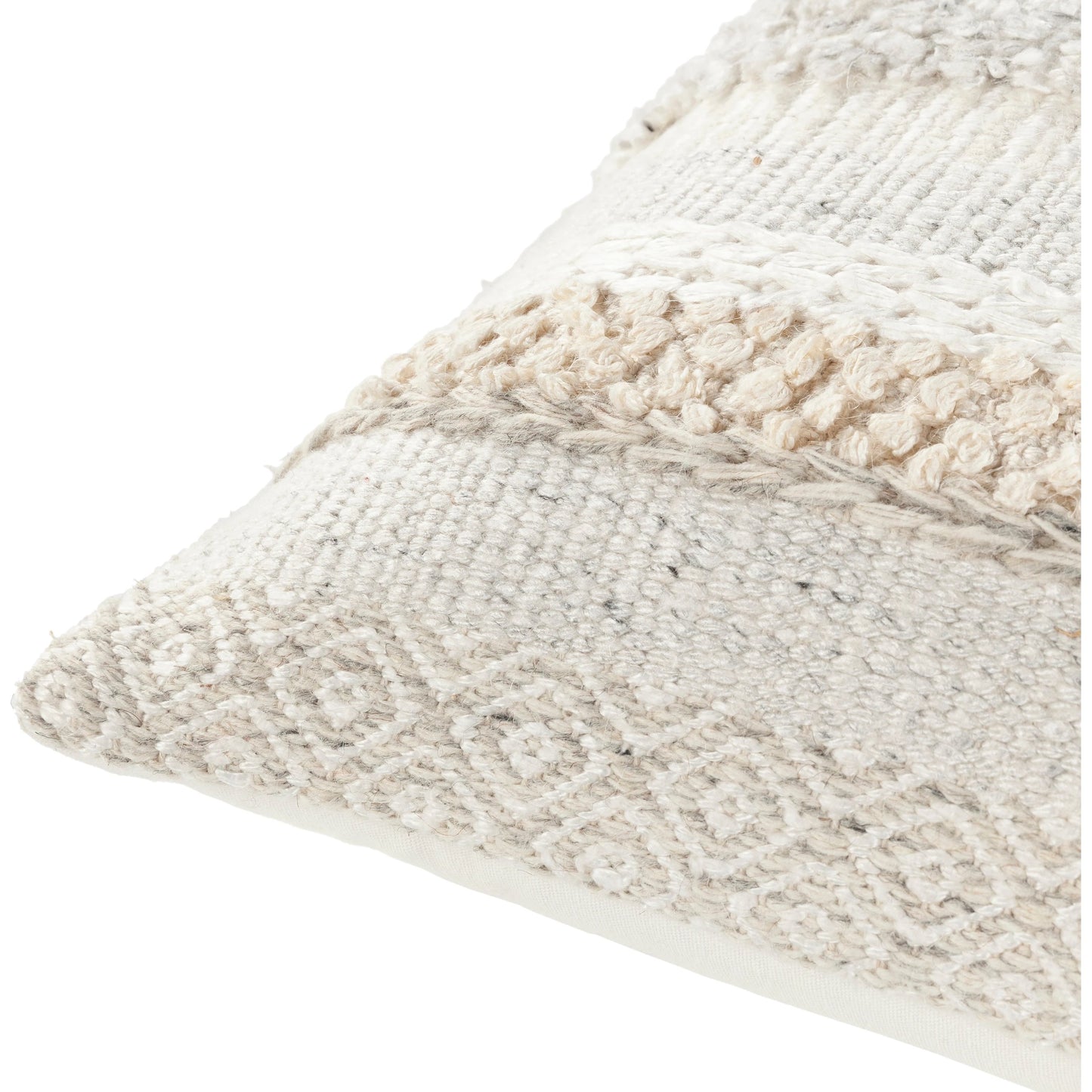 002 S-348323,S-348324 | Closeup | Lorens Pillow - 32787 by Livabliss in cream, white, silver gray, medium gray. Made from 40% wool, 20% cotton, 20% linen, 20% viscose, 100% cotton in a modern style.