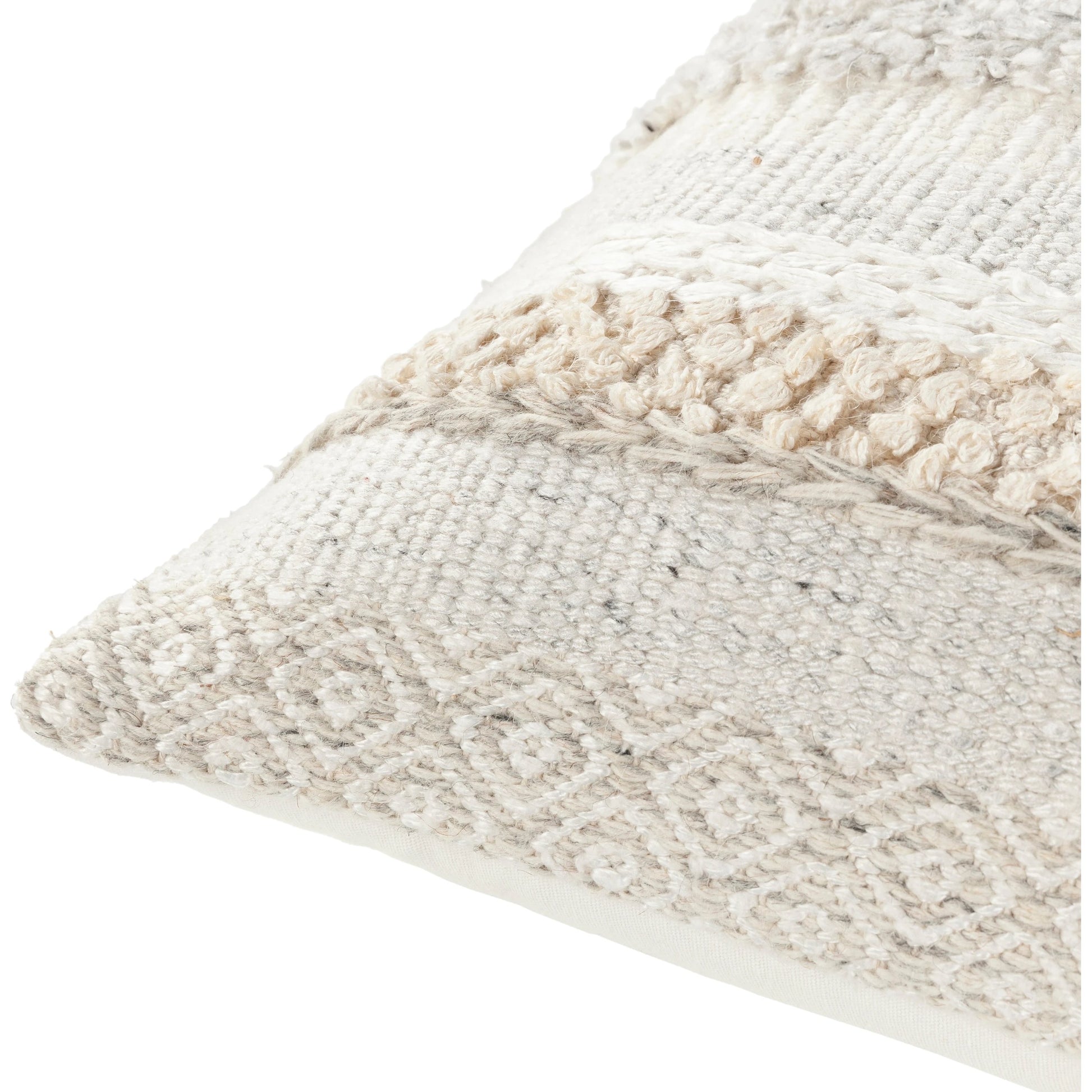 Lorens Pillow - 32787 by Livabliss in cream, white, silver gray, medium gray. Made from 40% wool, 20% cotton, 20% linen, 20% viscose, 100% cotton in a modern style.
