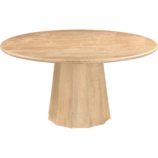 Linus 47" Dining Table by Surya in wheat. Made from travertine, mango wood in a transitional style.