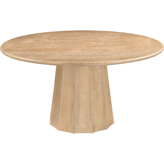 Linus 59" Dining Table by Surya in wheat. Made from travertine, mango wood in a unique style.