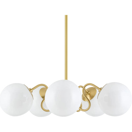 Lunavia 5-Light Pendant by Surya in metallic brass, white. Made from iron, glass in a transitional style.