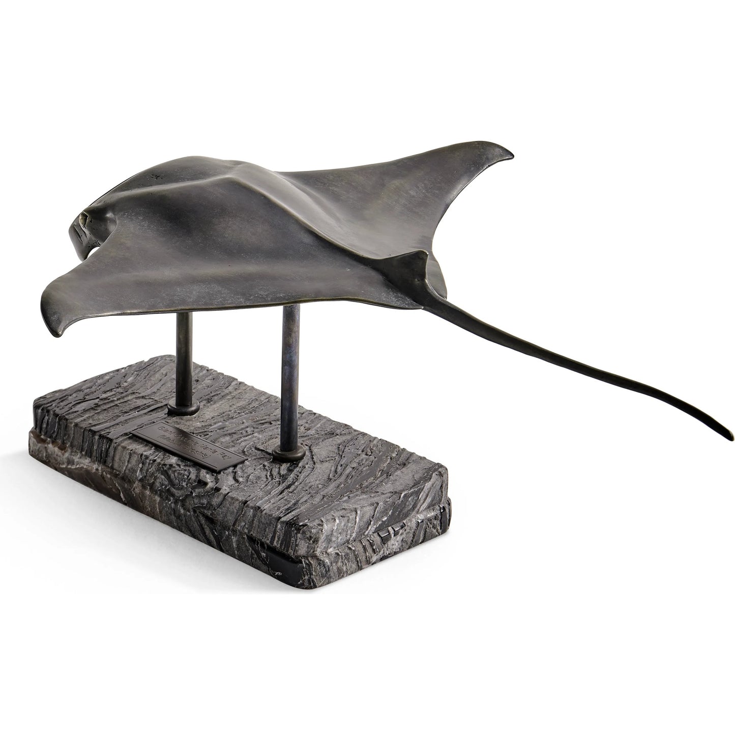 006 SI-2535728 | Additional Silo | Manta Ray Bronze Statue with Marble Base by Jonathan Charles in dark rustic waxed bronze. Made from main brass in a unique style.