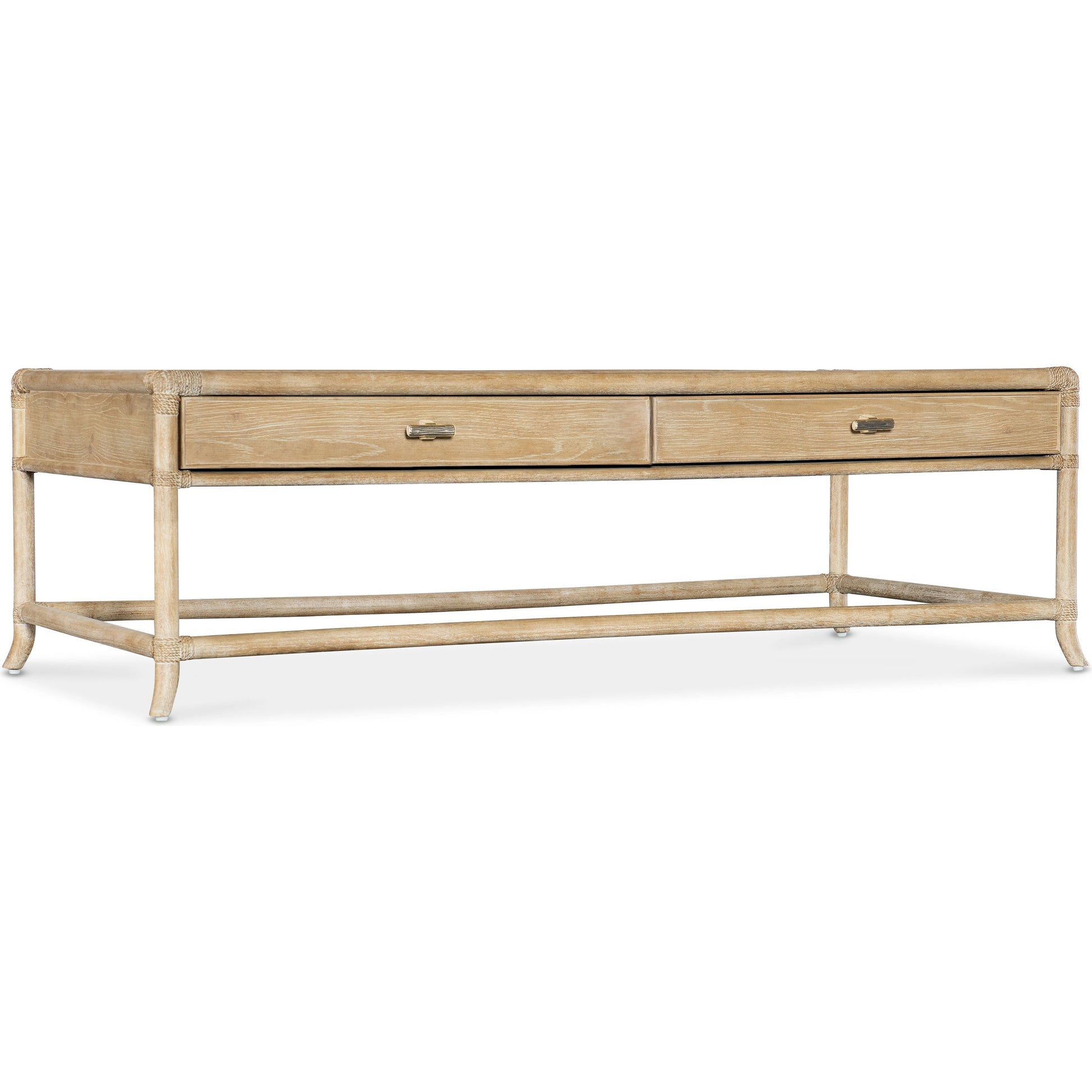 Retreat Pole Rattan Cocktail Table by Hooker Furniture. Made from oak, maple veneers with rope in a cottage & farmhouse style.