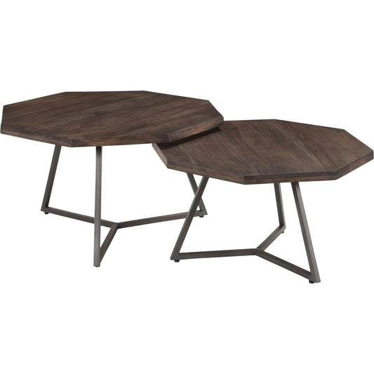 Loft Octagon Nesting Coffee Table (Set of 2) by LH Imports in vinegar and vinegar, gunmetal grey. Made from solid acacia, iron in a unique style.