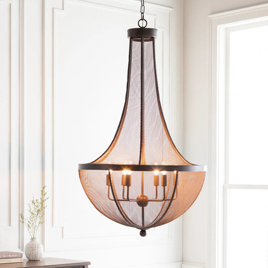 Lombard Ceiling Light - 22228 by Surya in multi and oil rubbed bronze. Made from metal, metal mesh in a transitional style.