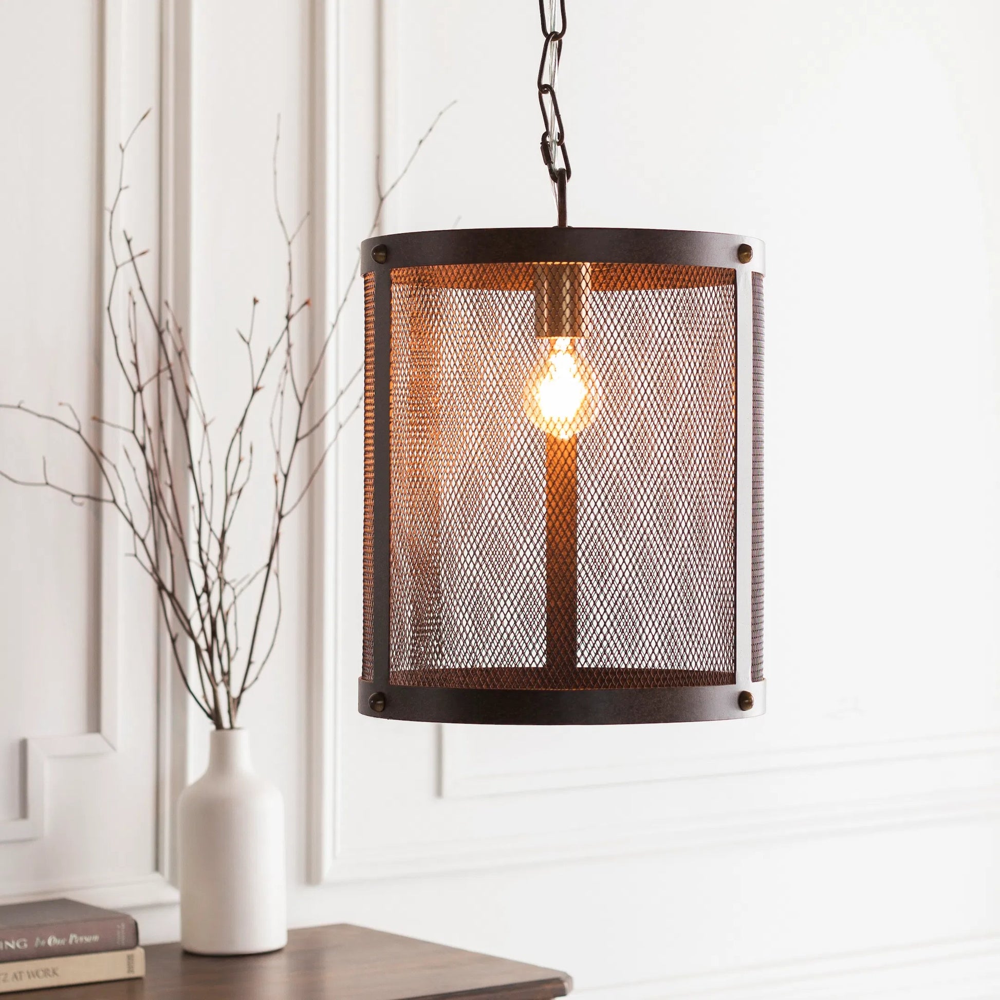 Lombard Ceiling Light - 22230 by Surya in translucent, metallic bronze, metallic brass and oil rubbed bronze. Made from metal, metal mesh in a transitional style.