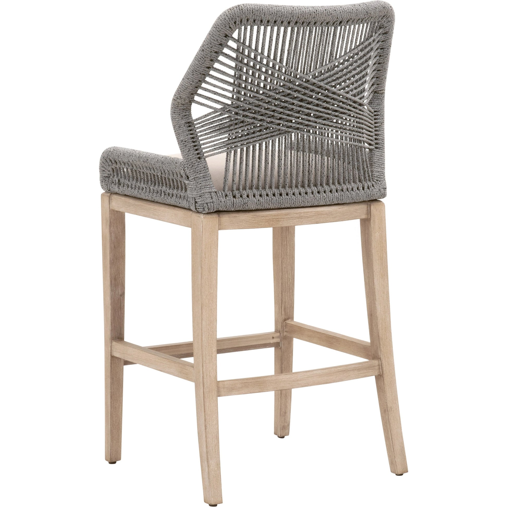 Loom Barstool by Essentials For Living in taupe, white flat rope, natural gray mahogany, pumice fabric. Made from solid mahogany, 100% olefin rope, 100% olefin fabric in a coastal style.