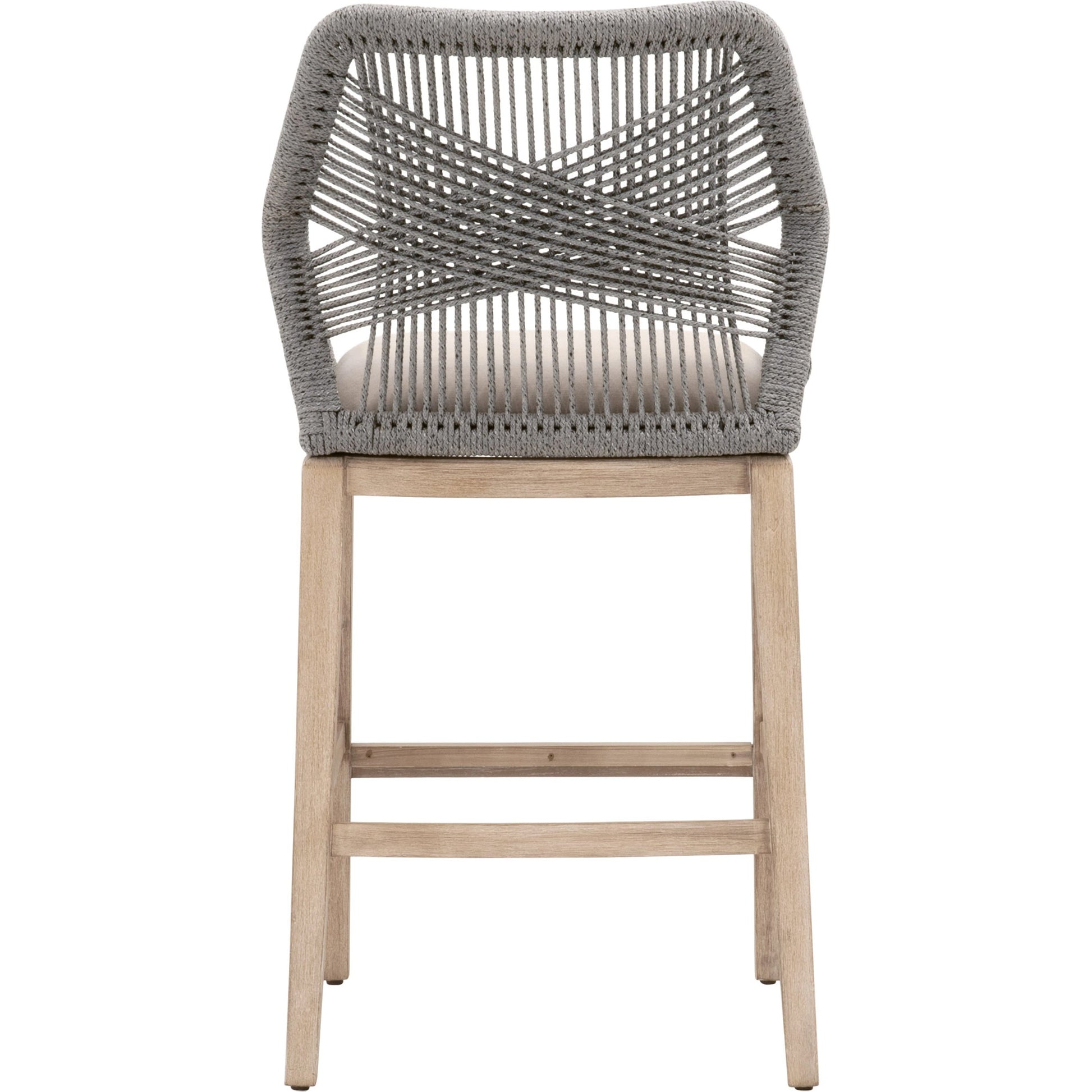 Loom Barstool by Essentials For Living in taupe, white flat rope, natural gray mahogany, pumice fabric. Made from solid mahogany, 100% olefin rope, 100% olefin fabric in a coastal style.