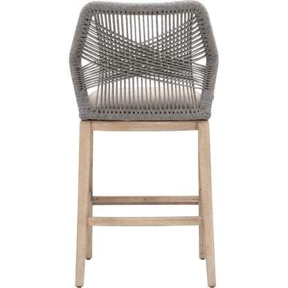 Loom Barstool by Essentials For Living in taupe, white flat rope, natural gray mahogany, pumice fabric. Made from solid mahogany, 100% olefin rope, 100% olefin fabric in a coastal style.